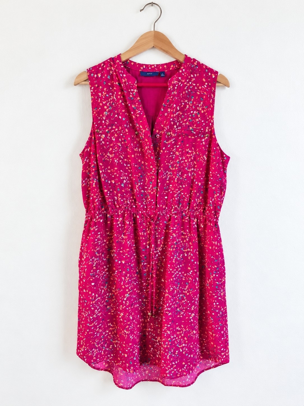 Apt.9 Sleeveless Fuchsia Print Drawstring Waist Dress
